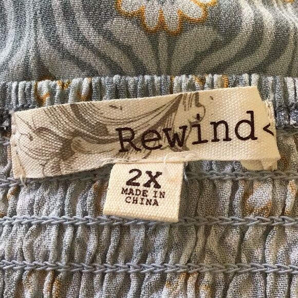 Rewind NEW Light Blue Floral Double Crepe Shirred Front Peasant Boho Blouse - Picture 15 of 15